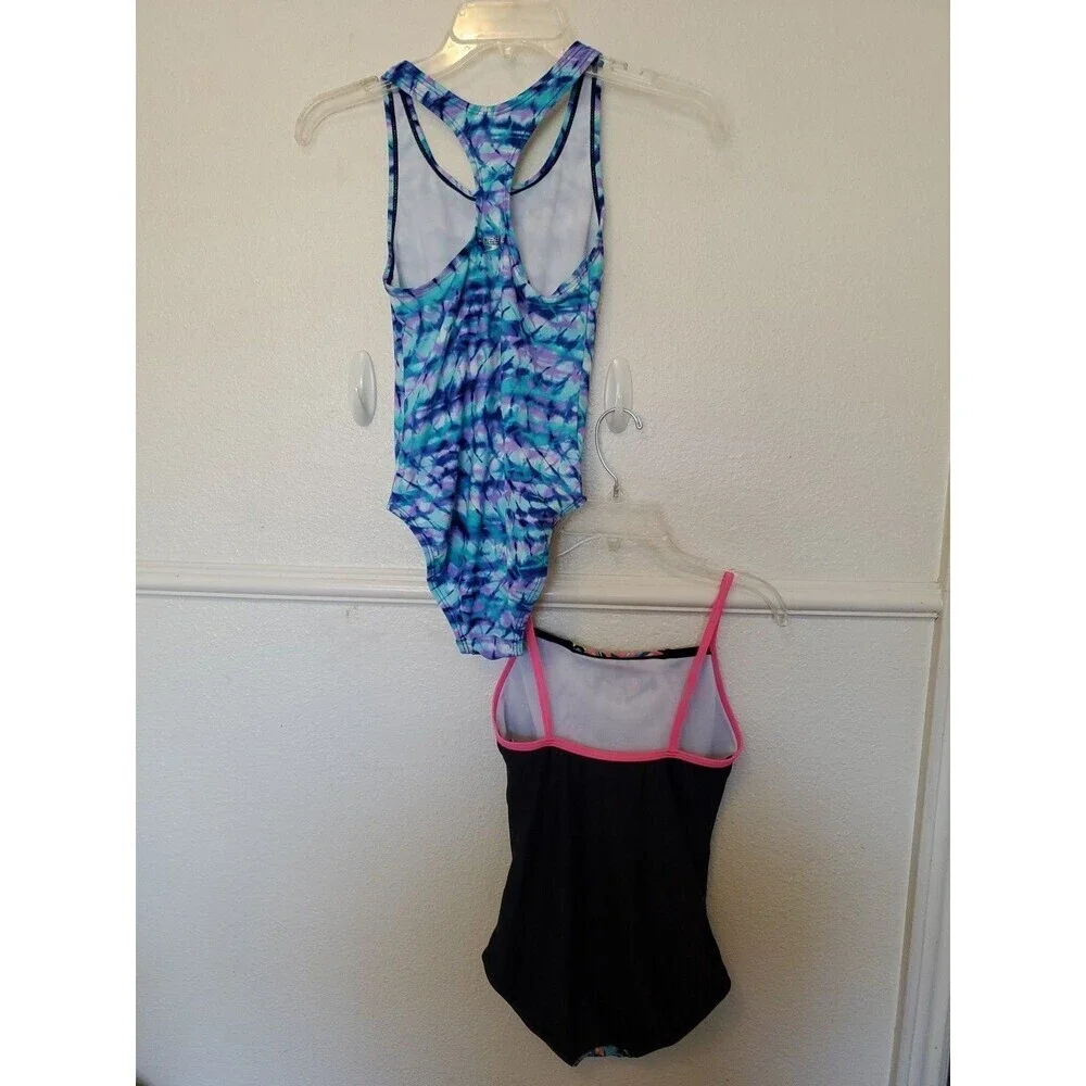 Speedo Girls Lot of 2 One Piece Multicolor Swimsuits Sz Large Tie Dye Geometric